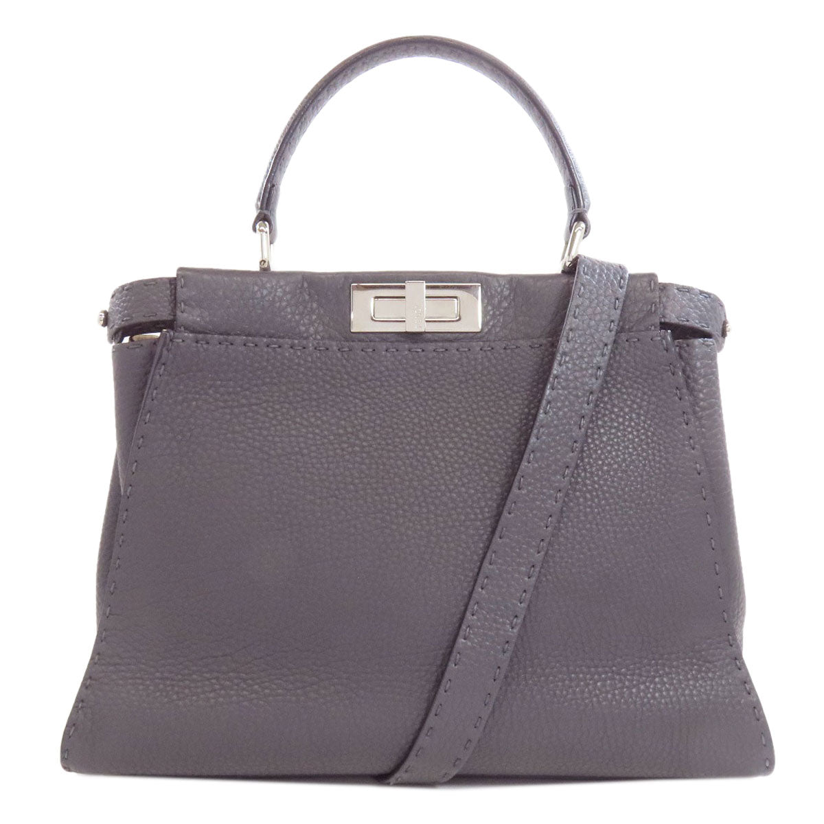 Fendi Handbag Calfskin Gray Peekaboo Celeria 2 Way Women Used Authentic