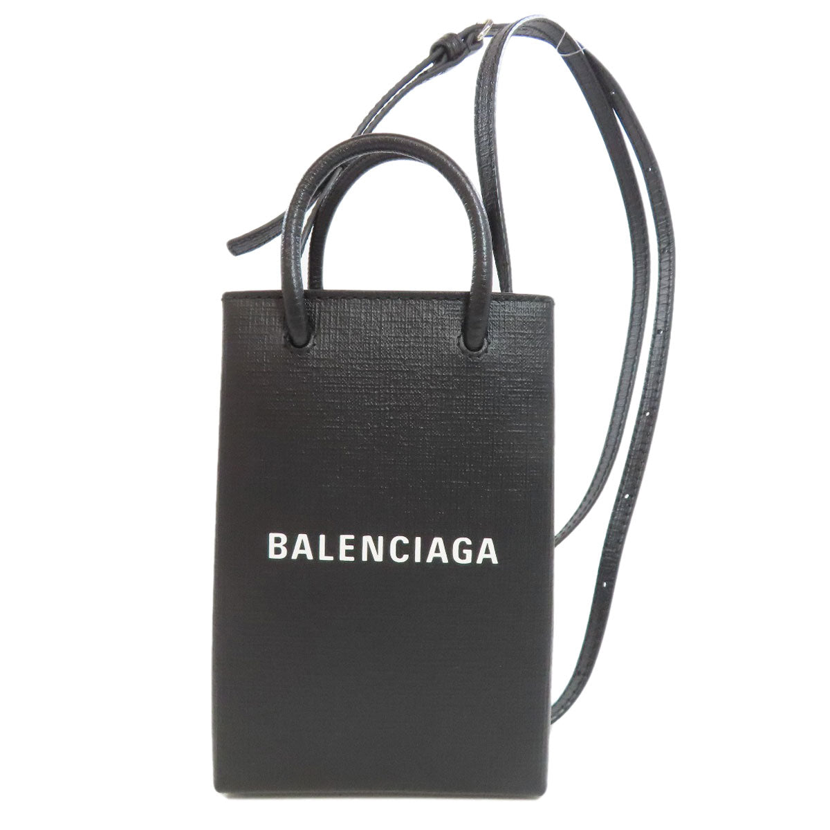 Balenciaga Shoulder Bag 593826 Calfskin Black Shopping Phone Shoulder 2 Way Women Used Authentic