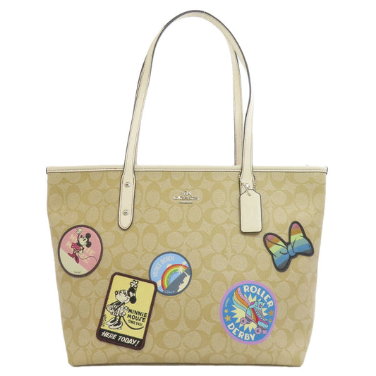 Coach Tote Bag F29358 Pvc Beige Mickey Collaboration Disney Women Used Authentic