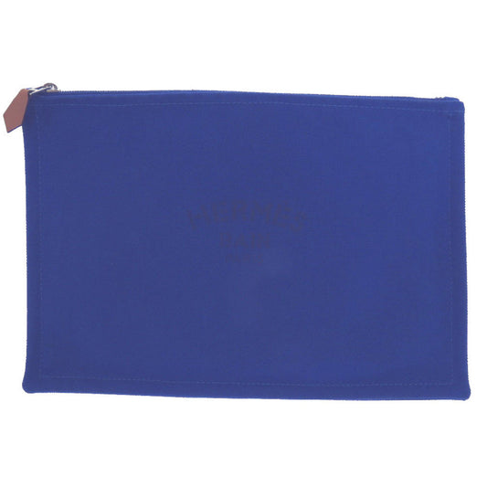 Hermes Pouch Cotton Canvas Blue Flat Pouch Mm Women Used Authentic