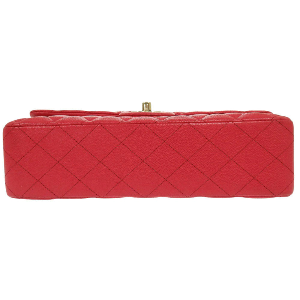 Chanel Shoulder Bag Caviar Skin Red Chain Shoulder Bag Matelasse 25 Double Flap Women Used Authentic