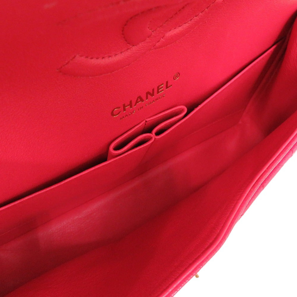 Chanel Shoulder Bag Caviar Skin Red Chain Shoulder Bag Matelasse 25 Double Flap Women Used Authentic