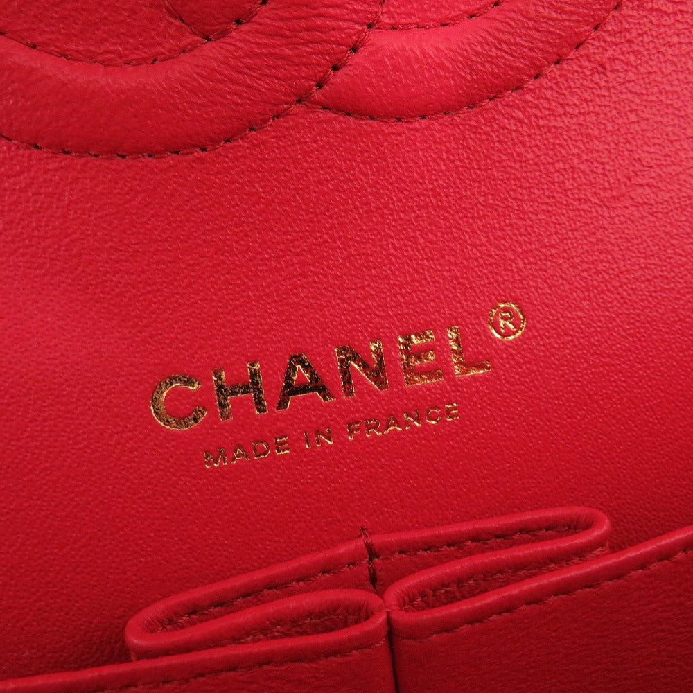 Chanel Shoulder Bag Caviar Skin Red Chain Shoulder Bag Matelasse 25 Double Flap Women Used Authentic