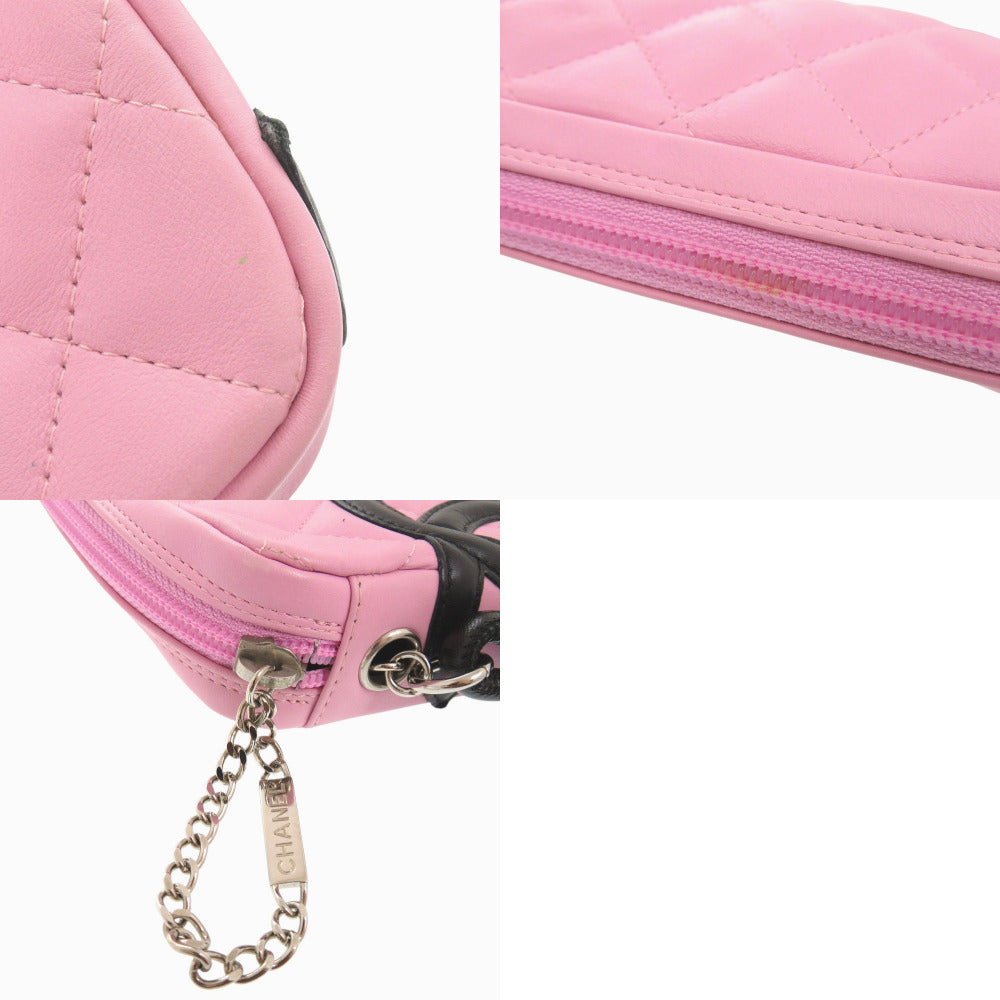 Chanel Shoulder Bag Leather Pink One Shoulder Bag Cambon Line Coco Mark Women Used Authentic