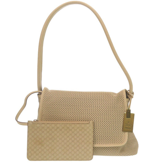 Gucci Handbag Leather Beige Perforated Flap Handbag Women Used Authentic