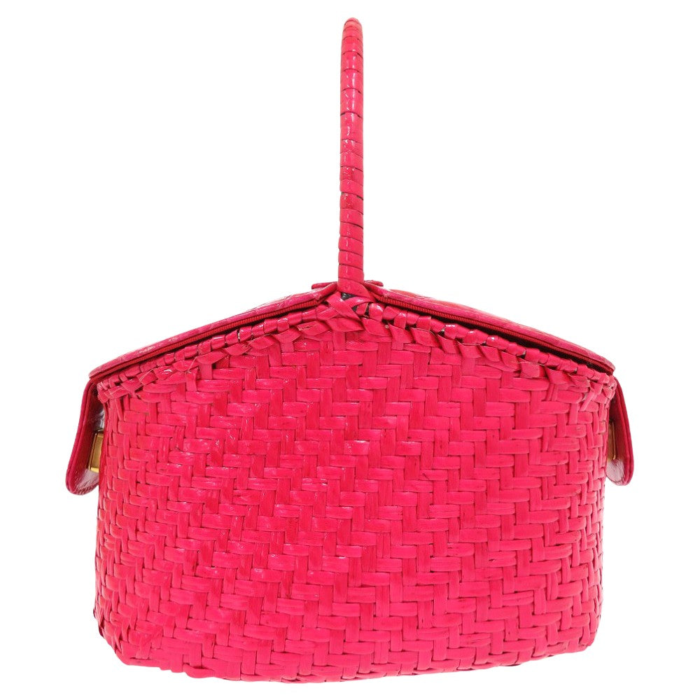 Fendi Handbag Straw Pink Basket Bag Vanity Bag Women Used Authentic