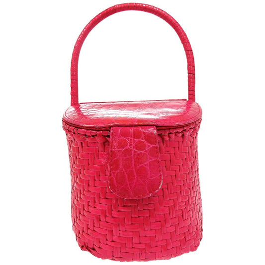 Fendi Handbag Straw Pink Basket Bag Vanity Bag Women Used Authentic