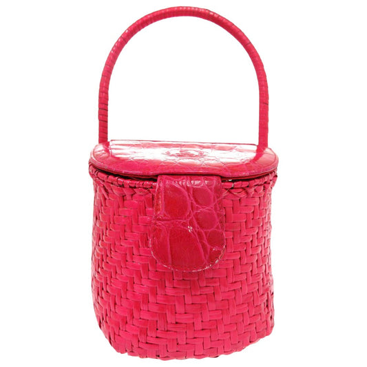 Fendi Handbag Straw Pink Basket Bag Vanity Bag Women Used Authentic