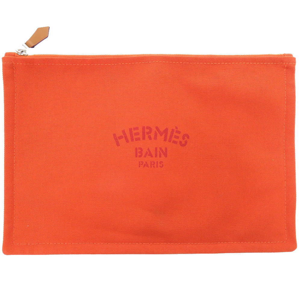 Hermes Pouch Cotton Orange Yachting Gm Women Used Authentic