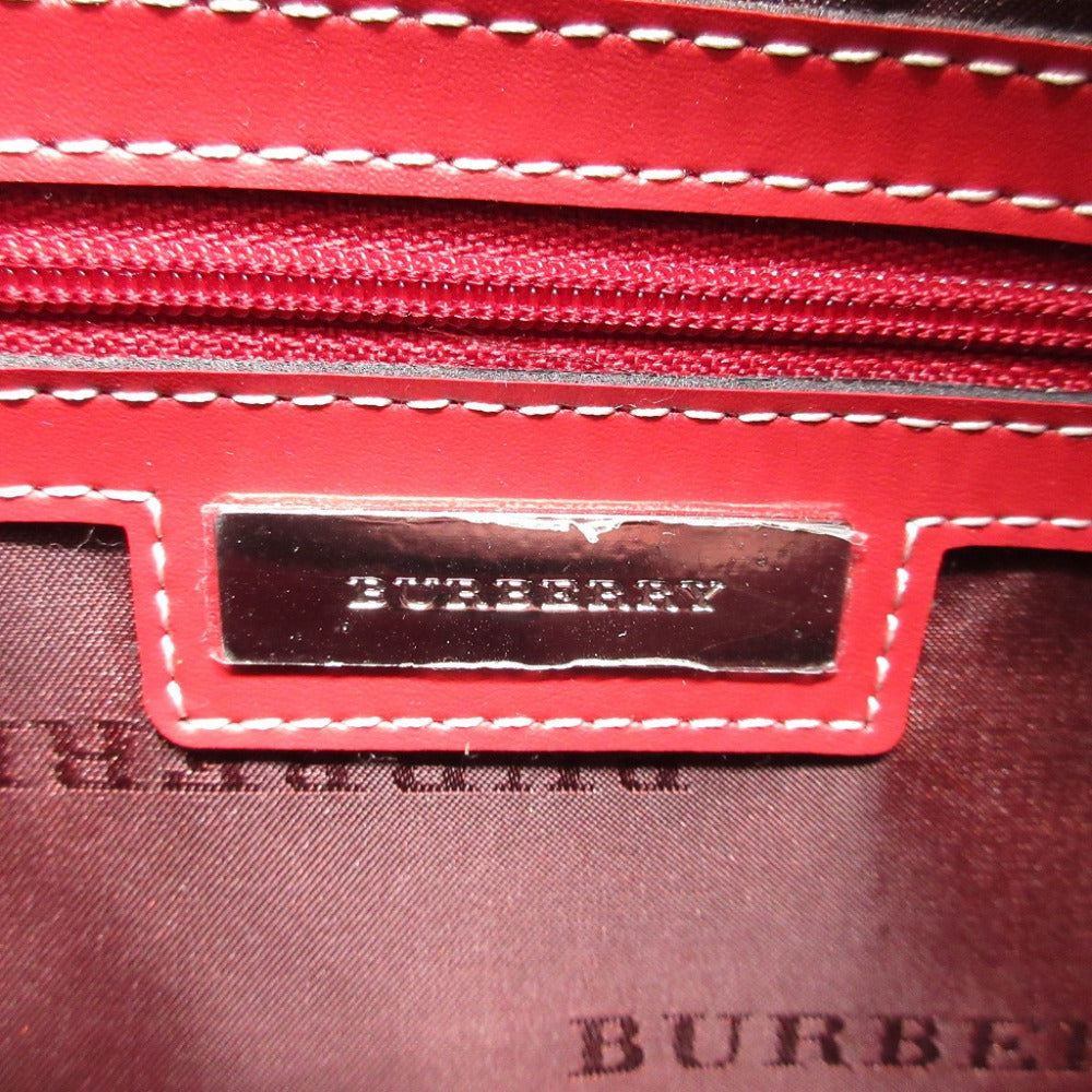 Burberry Handbag Leather, Canvas Red Women Used Authentic