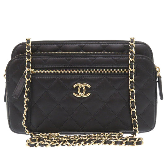 Chanel Shoulder Bag Ap3738 Lambskin Black Chain Wallet Matrasse Coco Mark Women Used Authentic