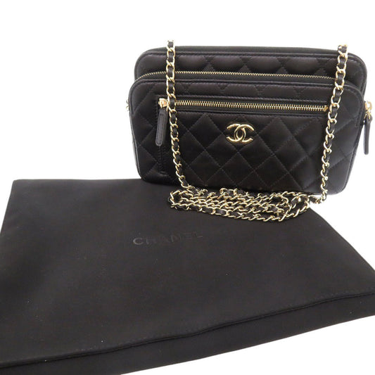 Chanel Shoulder Bag Ap3738 Lambskin Black Chain Wallet Matrasse Coco Mark Women Used Authentic