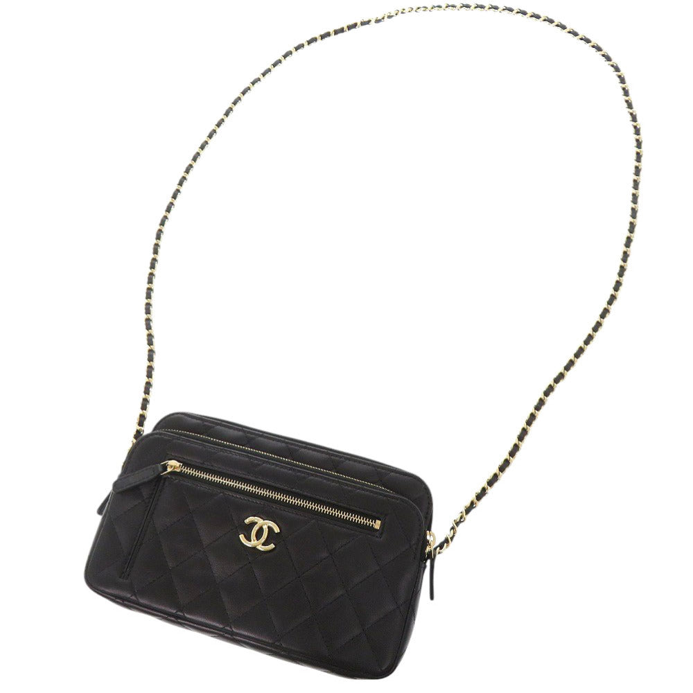 Chanel Shoulder Bag Ap3738 Lambskin Black Chain Wallet Matrasse Coco Mark Women Used Authentic