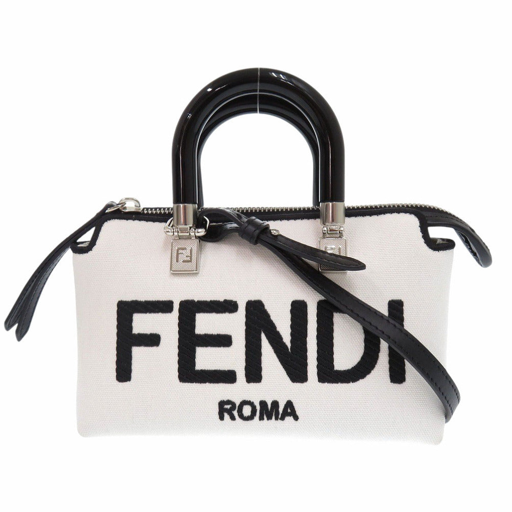 Fendi Handbag 8 Bs067 Anvg Canvas, Leather White By The Way Small Women Used Authentic