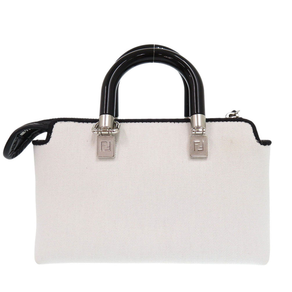 Fendi Handbag 8 Bs067 Anvg Canvas, Leather White By The Way Small Women Used Authentic