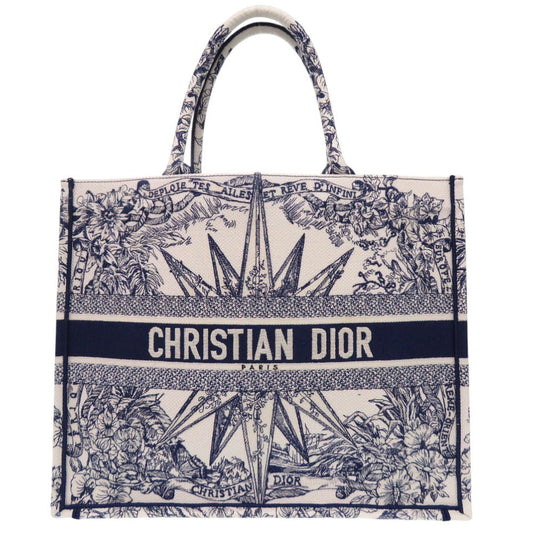 Christian Dior Handbag Canvas White Book Tote Large Embroidered Handbag Unisex(unisex) Used Authentic