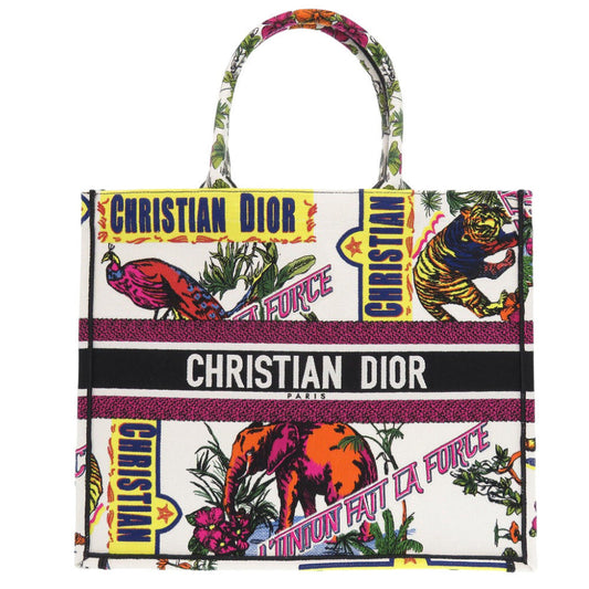 Christian Dior Tote Bag Canvas White Book Tote Large Women Used Authentic