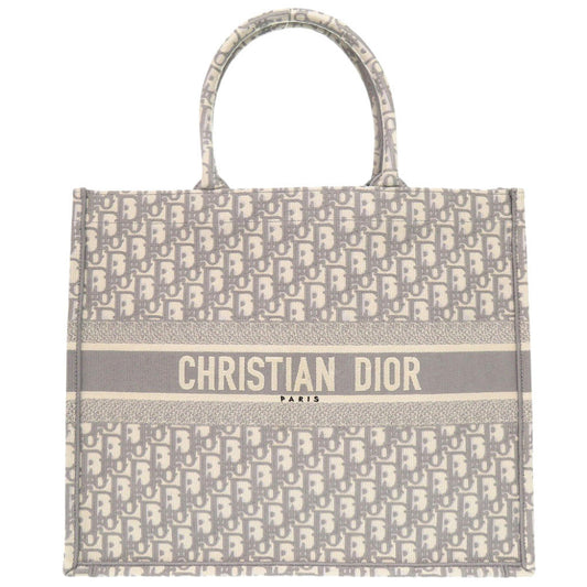 Christian Dior Tote Bag M1286 Zriw M932 Canvas Gray Book Tote Oblique Embroidery Large Women Used Authentic