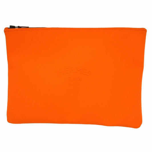 Hermes Pouch Nylon Orange Clutch Bag Neovan Gm Women Used Authentic