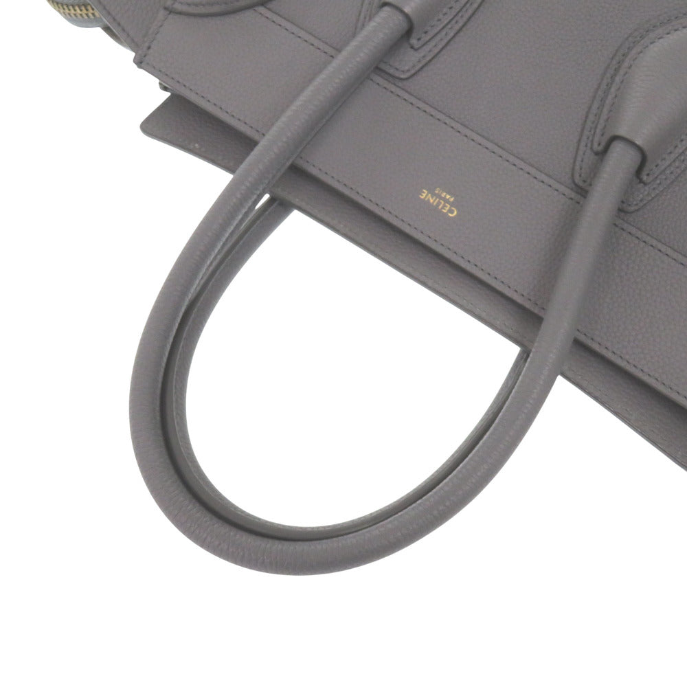 Celine Handbag Leather Gray Luggage Micro Shopper Women Used Authentic