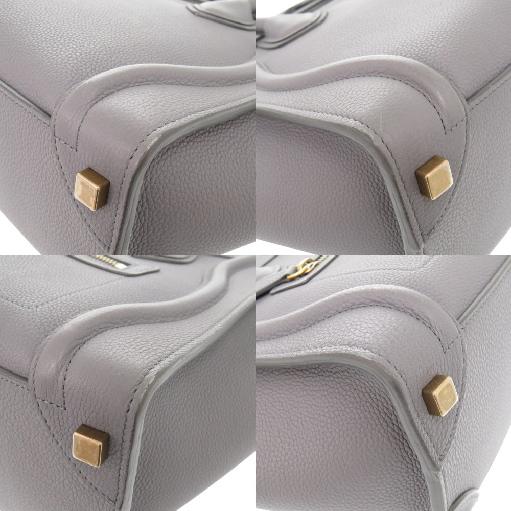 Celine Handbag Leather Gray Luggage Micro Shopper Women Used Authentic