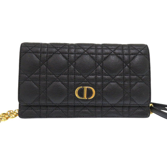 Christian Dior Waist Bag Calfskin Black Chain Wallet Canage Caro Pouch Women Used Authentic