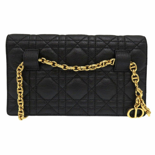 Christian Dior Waist Bag Calfskin Black Chain Wallet Canage Caro Pouch Women Used Authentic