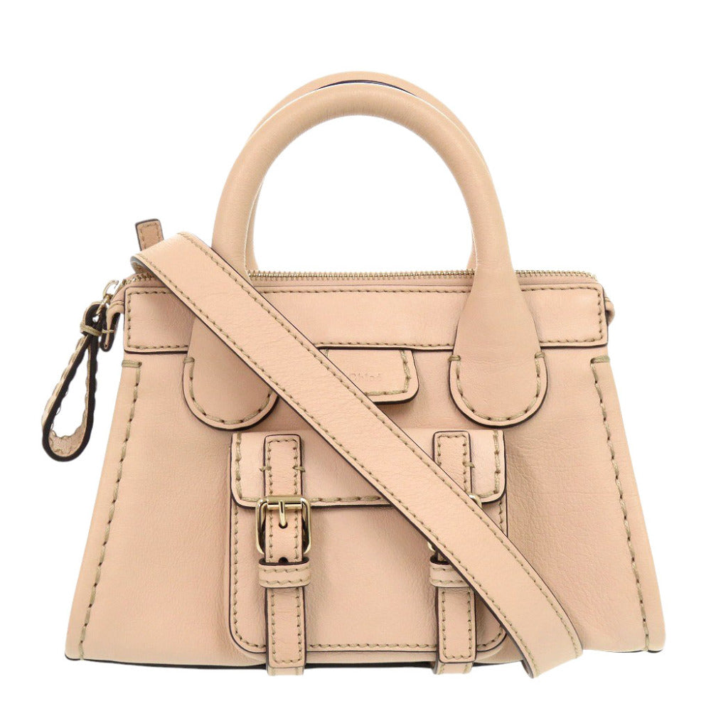 Chloe Shoulder Bag Leather Pink Beige Mini Edith Women Used Authentic