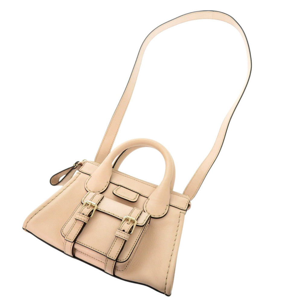 Chloe Shoulder Bag Leather Pink Beige Mini Edith Women Used Authentic