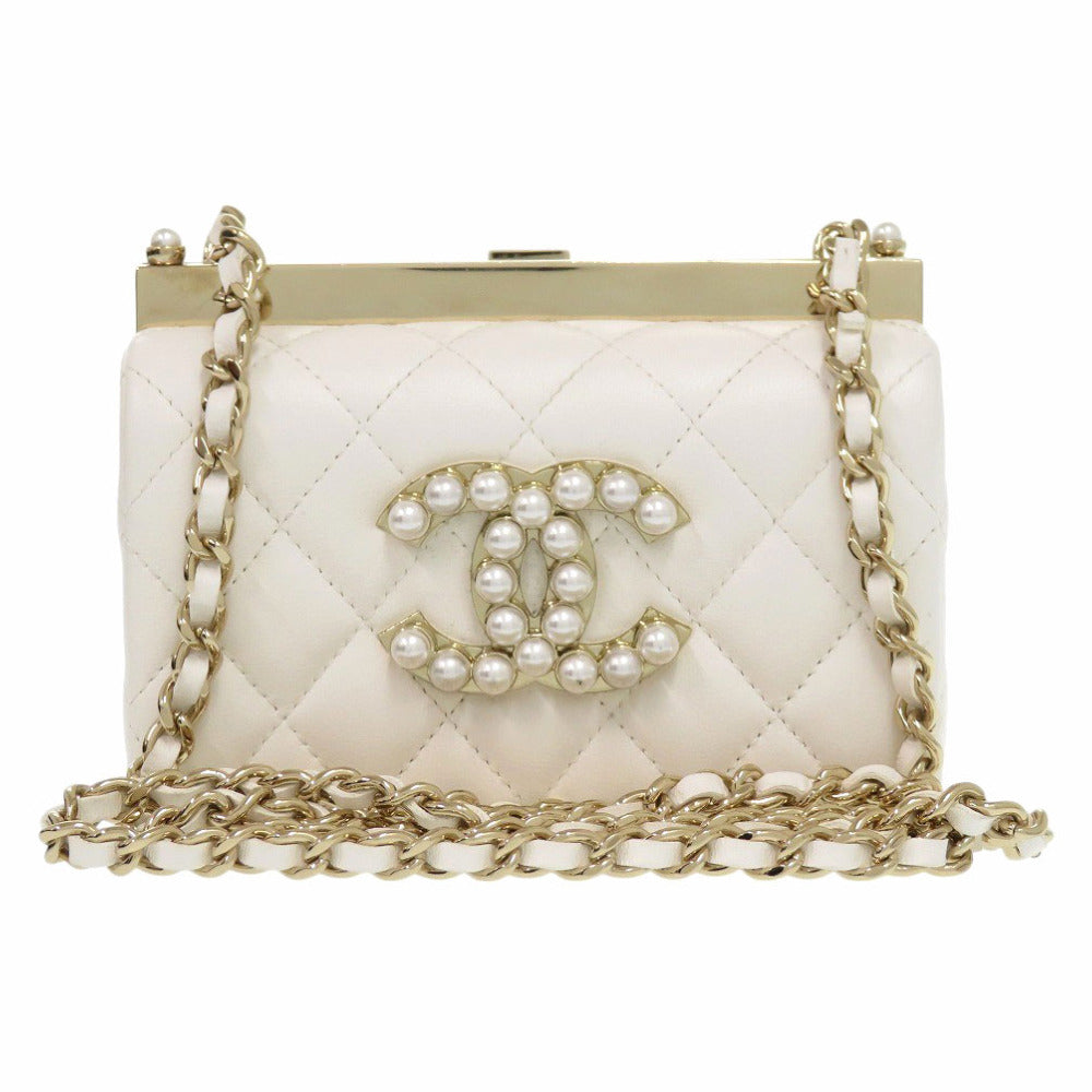 Chanel Shoulder Bag Ap3452 Lambskin White Chain Shoulder Bag Coco Mark Matrasse Women Used Authentic