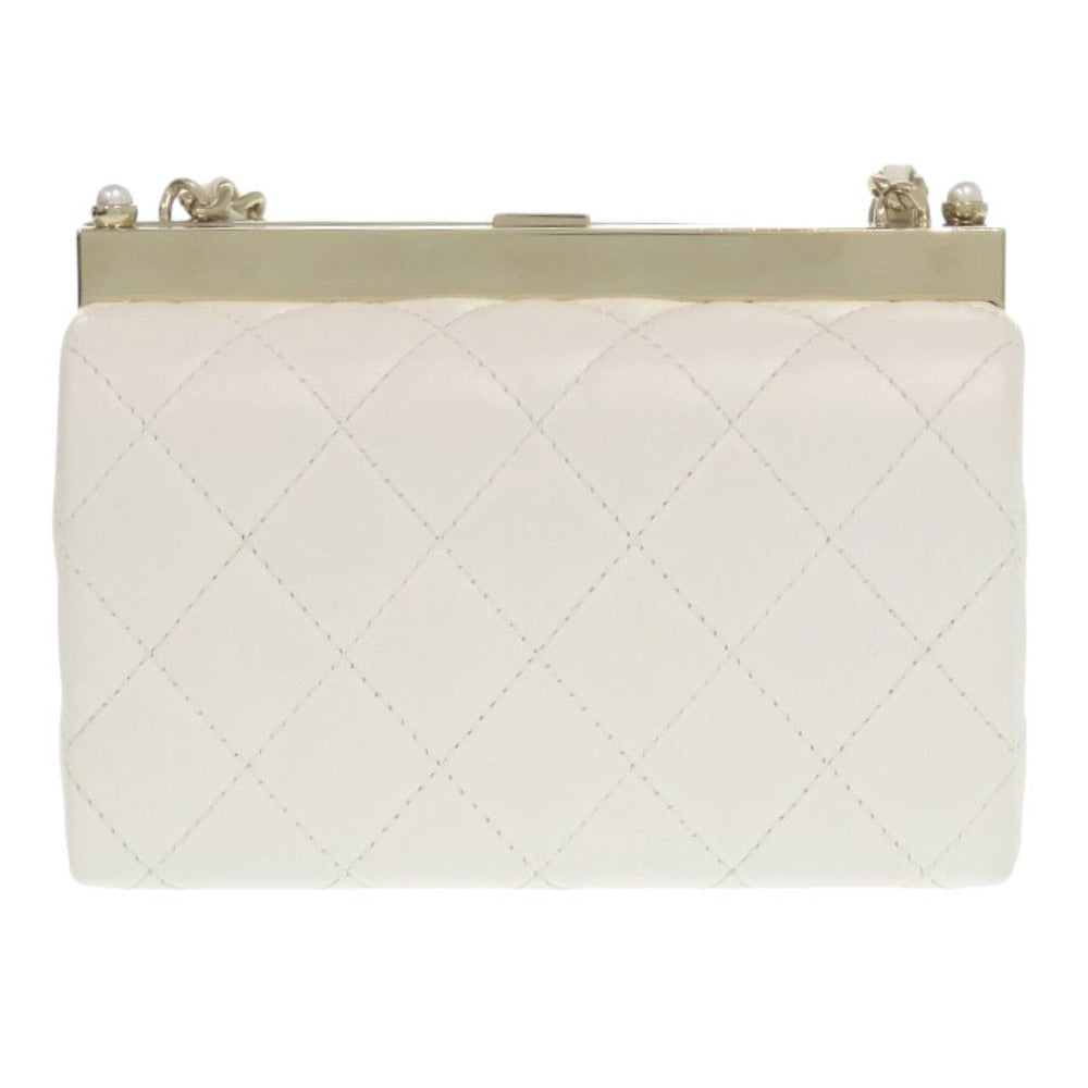 Chanel Shoulder Bag Ap3452 Lambskin White Chain Shoulder Bag Coco Mark Matrasse Women Used Authentic