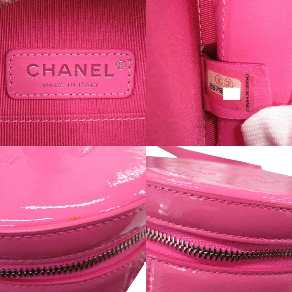 Chanel Shoulder Bag Enamel Pink Coco Mark Round Chain Shoulder Bag Women Used Authentic