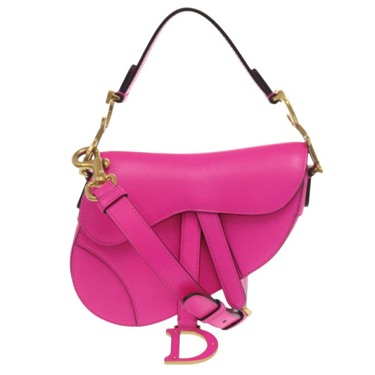 Christian Dior Handbag Leather Passion Pink Saddle Bag Women Used Authentic