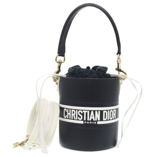 Christian Dior Handbag S6250 Osgq Leather Navy Vibe Micro Bucket 2 Way Bag Women Used Authentic