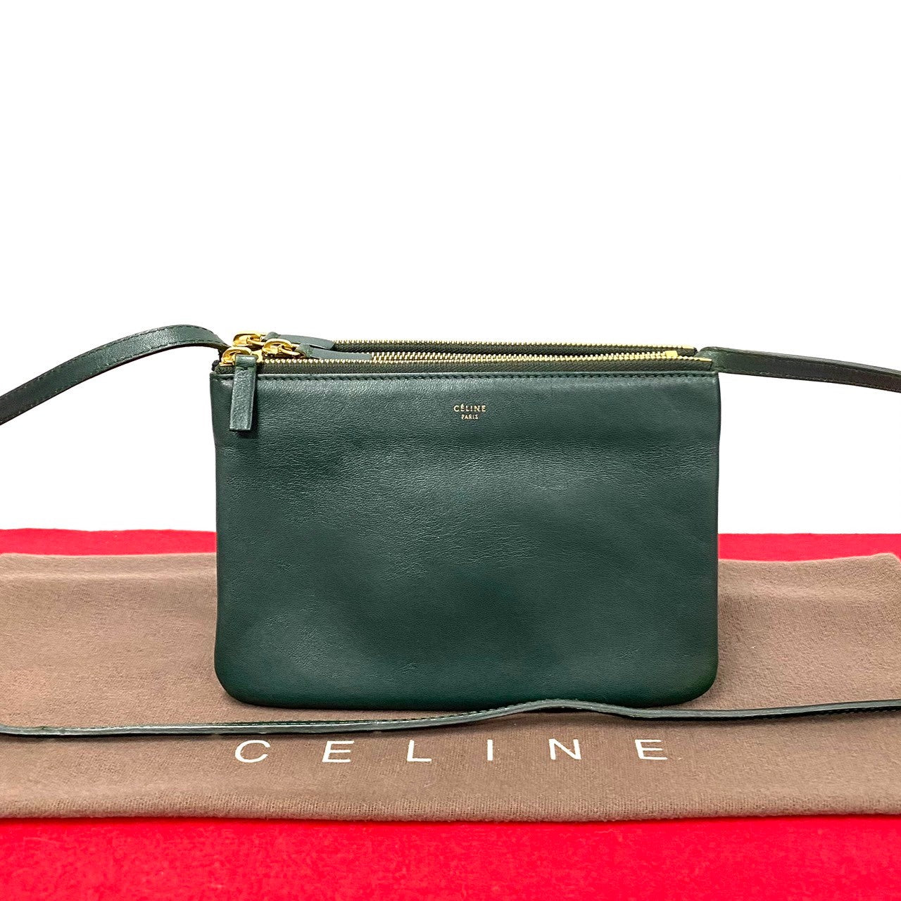 Celine Shoulder Bag Leather Green Trio Small Women(unisex) Used Authentic