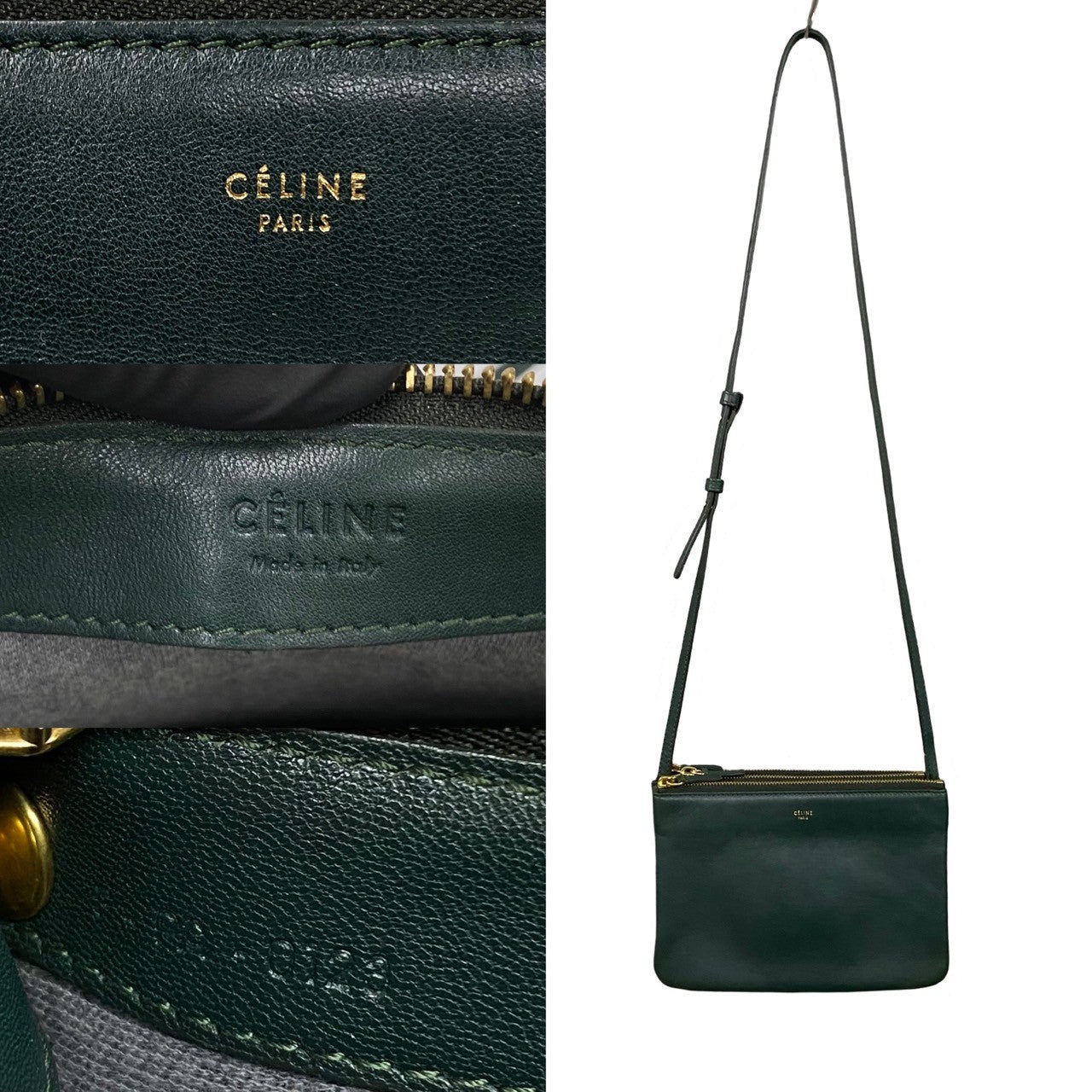 Celine Shoulder Bag Leather Green Trio Small Women(unisex) Used Authentic