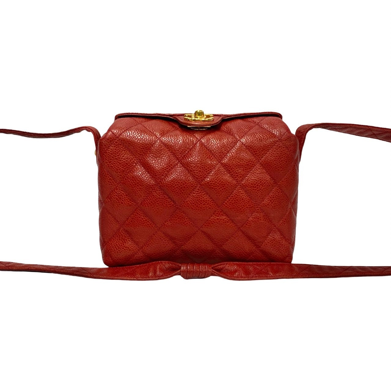 Chanel Shoulder Bag Matt Caviar Skin Red Coco Mark Matrasse Women Used Authentic