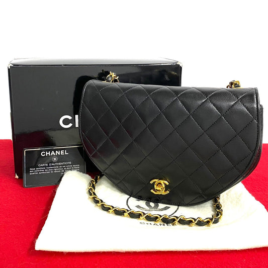 Chanel Shoulder Bag Leather, Lambskin Black Coco Mark Matrasse Women Used Authentic