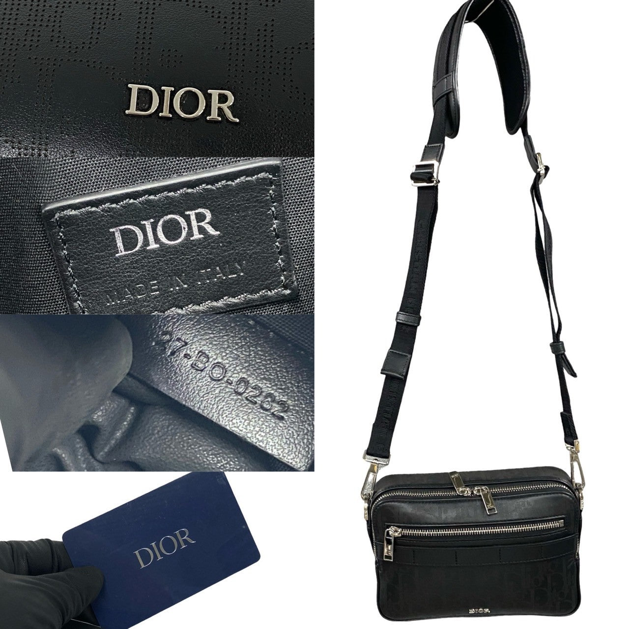 Dior Shoulder Bag Leather Black Oblique Safari Women(unisex) Used Authentic