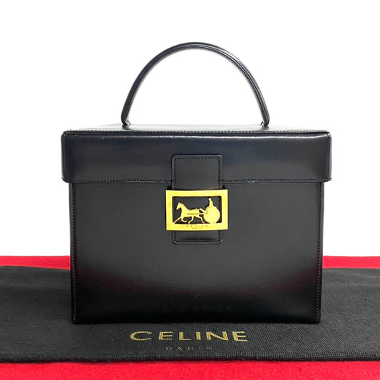 Celine Handbag Leather Black Carriage Metal Women Used Authentic