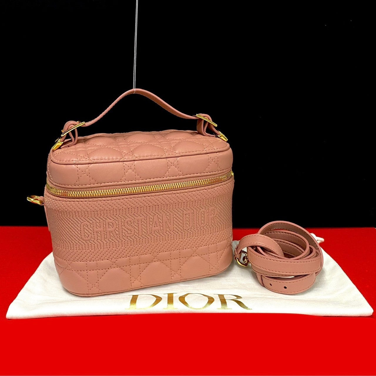 Dior Shoulder Bag Leather Pink Canage Dior Travel Small Vanity Women Used Authentic