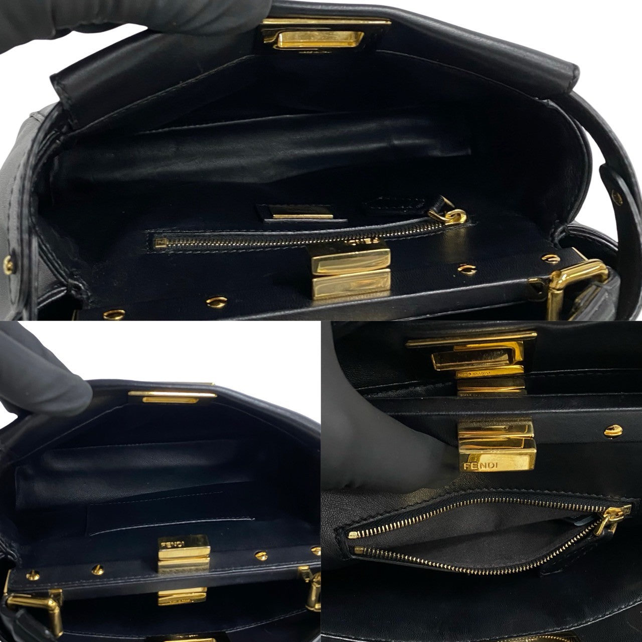 Fendi Shoulder Bag Leather Black Peek A Boo Mini Women Used Authentic