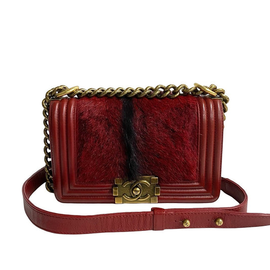 Chanel Shoulder Bag Lambskin, Fur Red Boy Chanel 20 Women Used Authentic