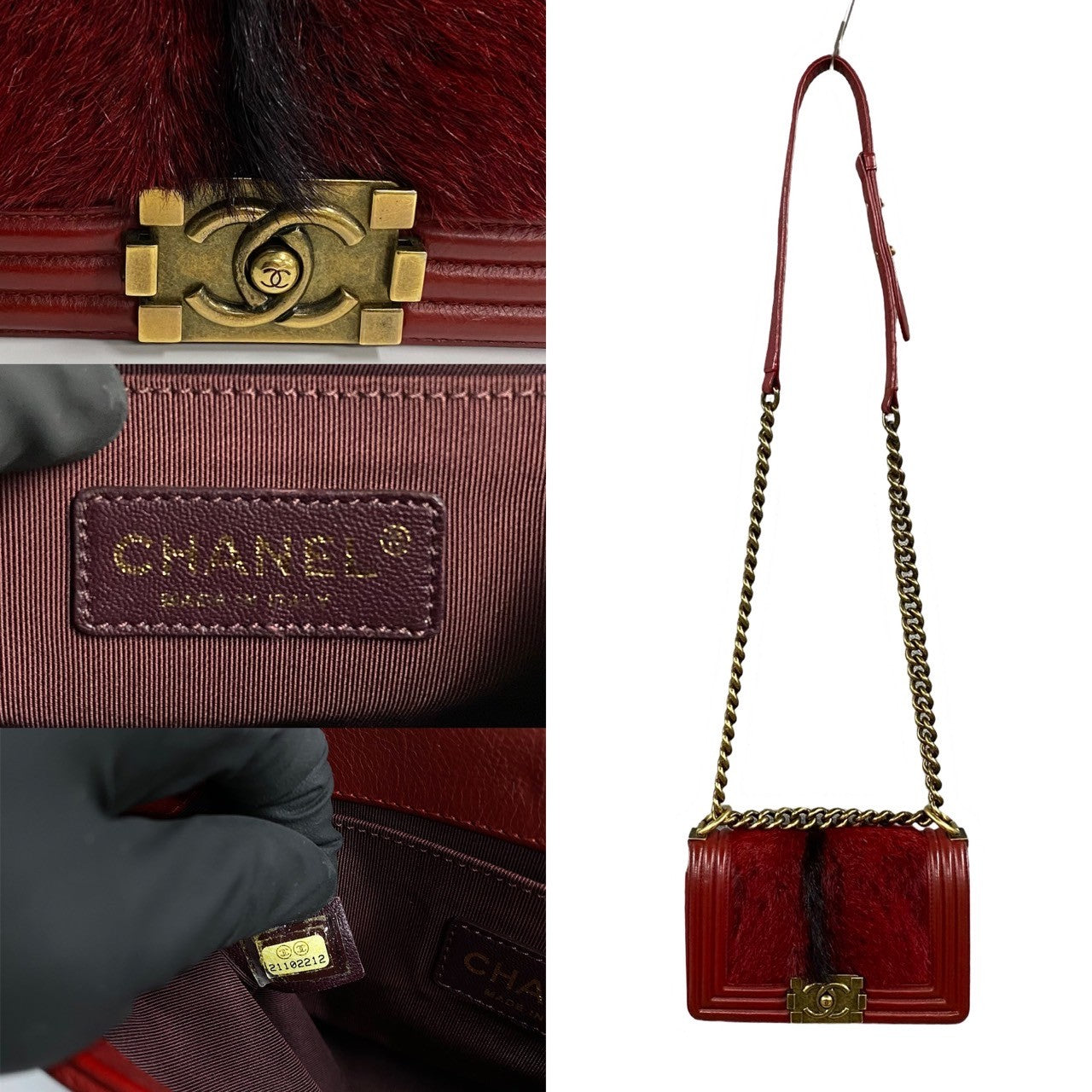 Chanel Shoulder Bag Lambskin, Fur Red Boy Chanel 20 Women Used Authentic