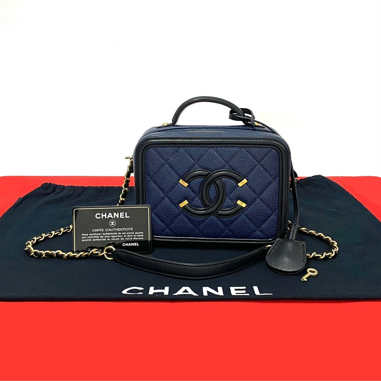 Chanel Shoulder Bag Matt Caviar Skin Navy Coco Mark Cc Figley Women Used Authentic