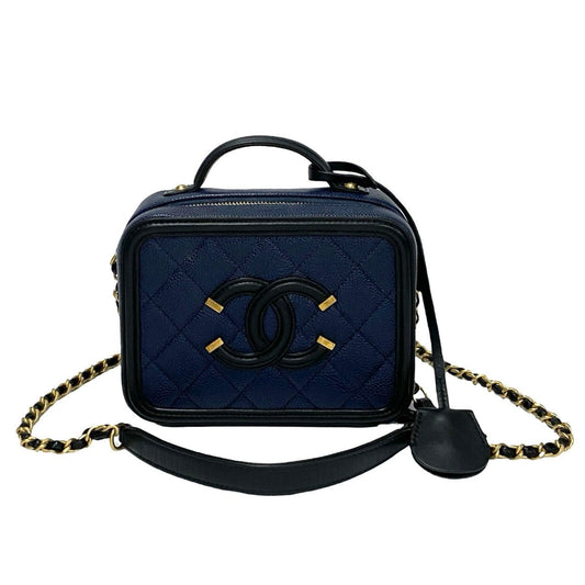 Chanel Shoulder Bag Matt Caviar Skin Navy Coco Mark Cc Figley Women Used Authentic