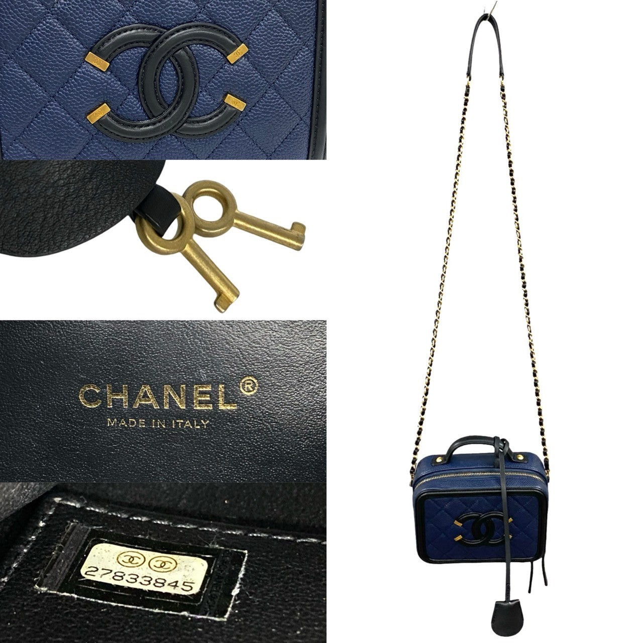 Chanel Shoulder Bag Matt Caviar Skin Navy Coco Mark Cc Figley Women Used Authentic