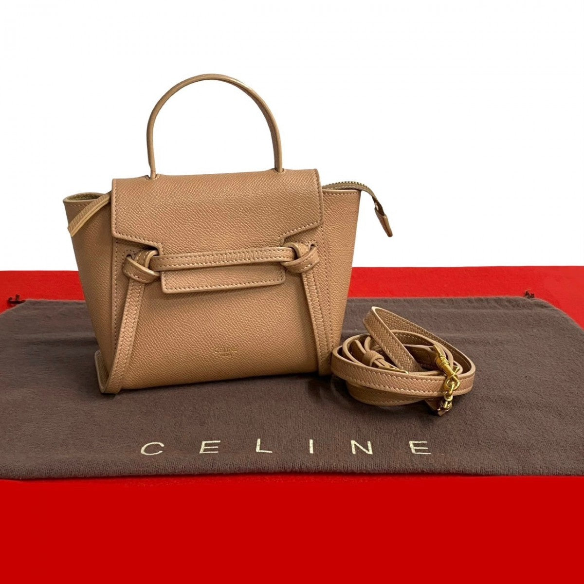 Celine Shoulder Bag Leather Beige Belt Bag Pico