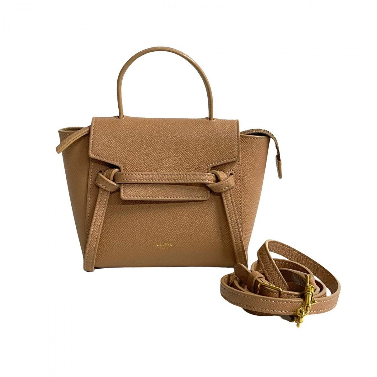 Celine Shoulder Bag Leather Beige Belt Bag Pico