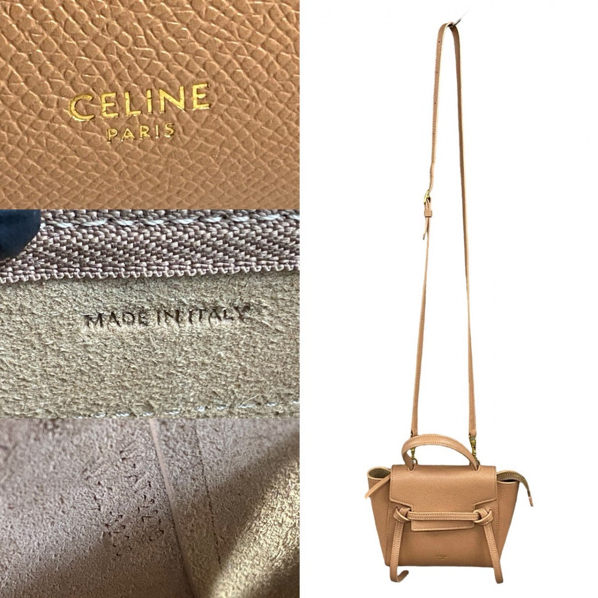 Celine Shoulder Bag Leather Beige Belt Bag Pico